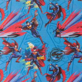 Katoen Poplin -  Superman - Blauw  ™©