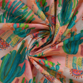 Katoen Voile  Print - Lama  - Pink