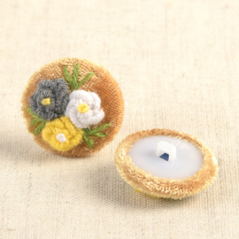 Set 2 knopen 25mm - velvet Flower embroidery - Ochre 572