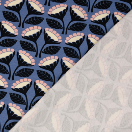 Loes van Oosten -  French Terry  - Flower   - Steelblue Pink