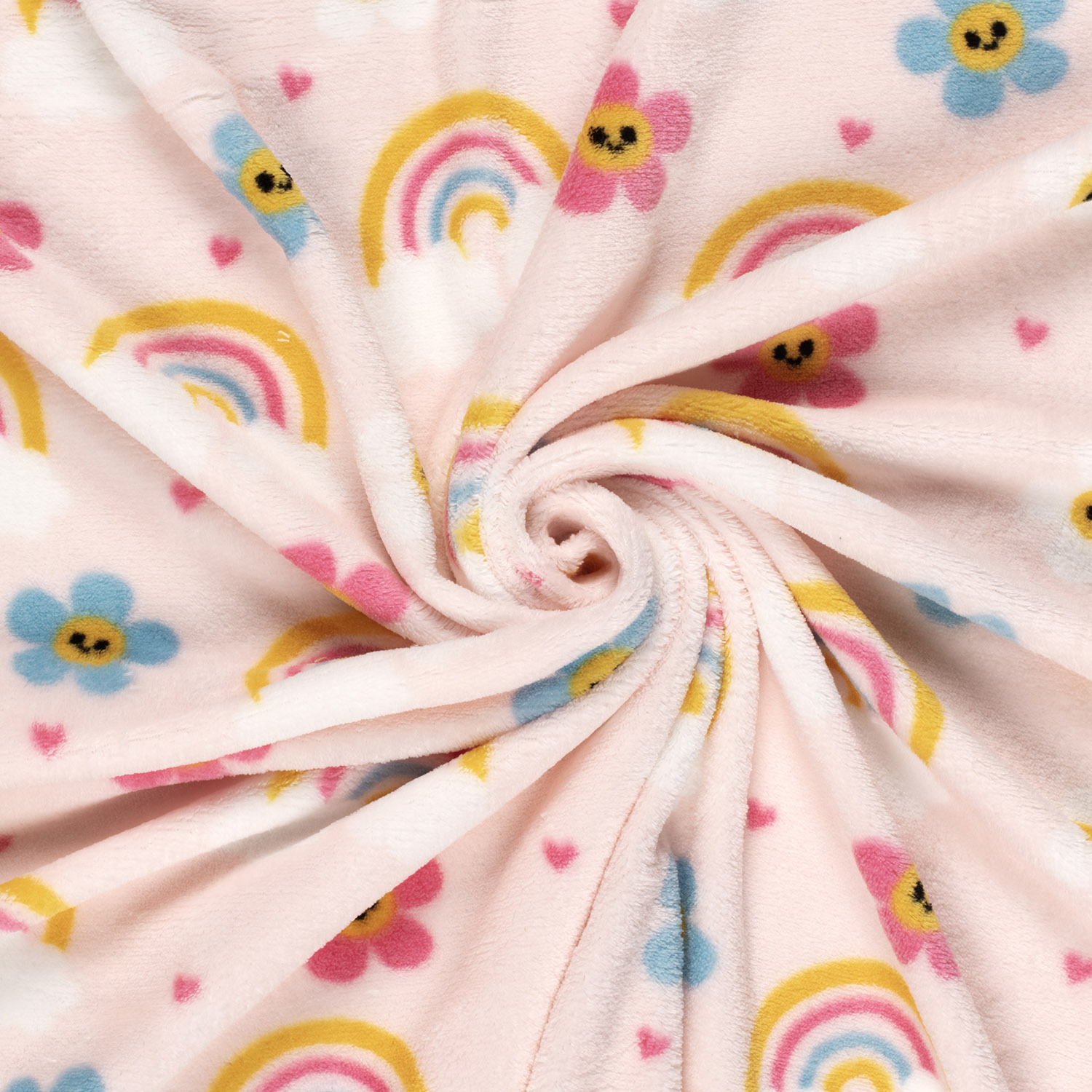 Cuddle Fleece - Rainbow and Flowers  - Soft Pink