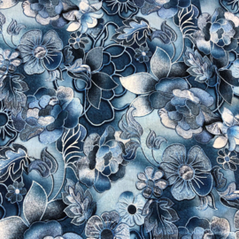 Deadstock stoffen - Jacquard   - Flowers  - Blue