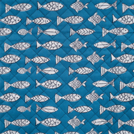 Stepped - Quilted - Nautical Fishes   - Double Sided -  Dark Blue & Blue