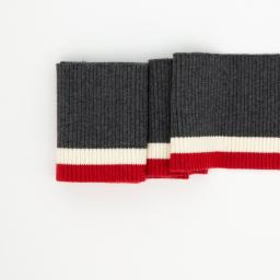 Tricot boord | Grijs - Creme -  Rood