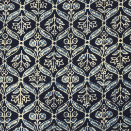 katoen Print - Voile - Batik  -  Flowers    - Dark Blue