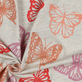 Tricot Print Melange - Glitter Butterflies - Ecru