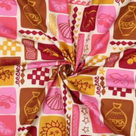 Katoen Poplin Print - Summer Patchwork - Red Pink