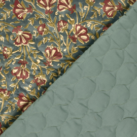 Stepped Velvet  - Quilted   - Double Sided -  Flowers Light Petrol