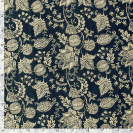 katoen Print - Voile - Batik - Leaves  - Indigo