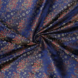 Satijn - Flowers  Brocade - Dark Blue