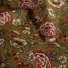 katoen Print - Voile - Batik  - Flowers    - Dark Curry