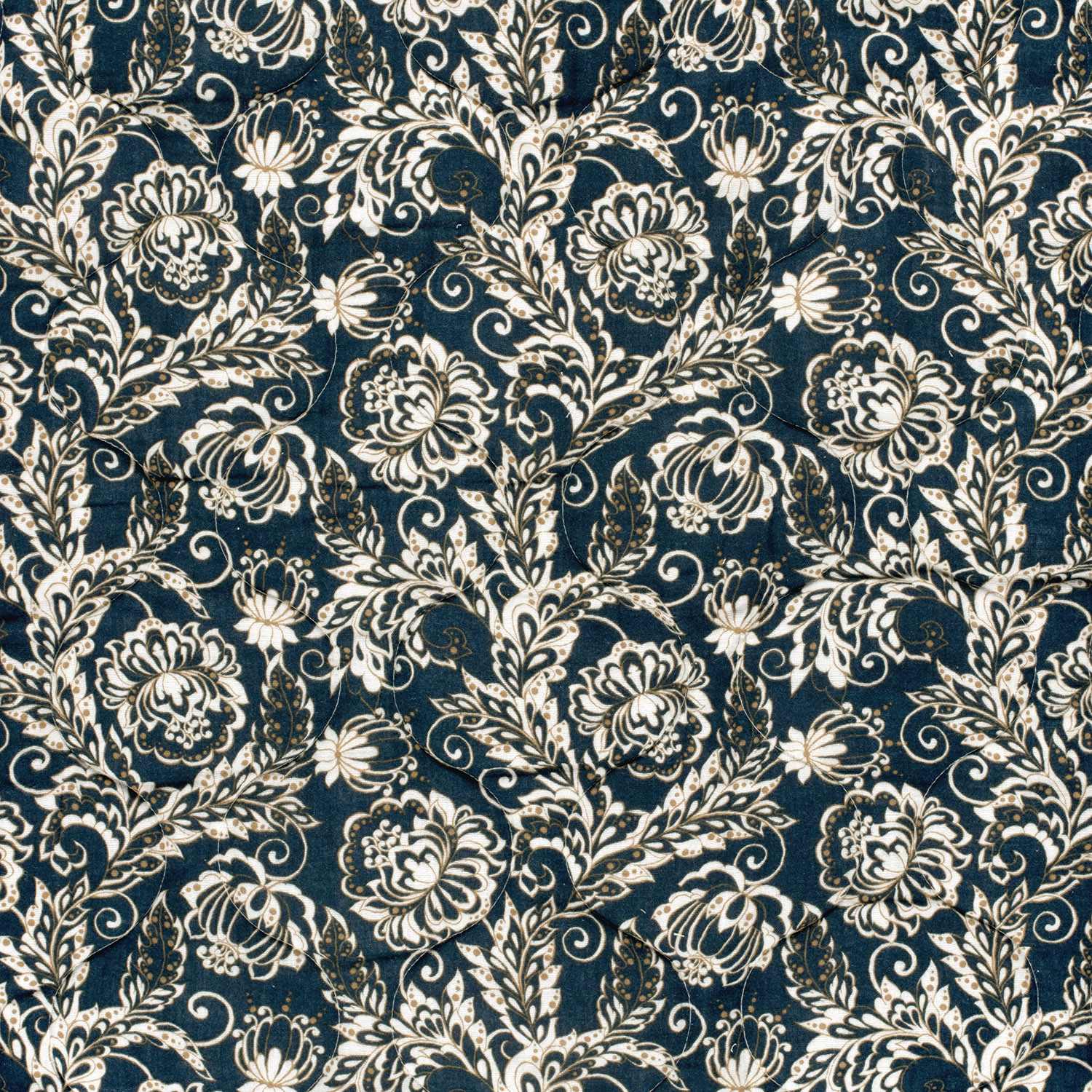 Stepped - Quilted - Ikat Flowers   - Double Sided -  Stone Dark Blue