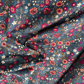 Corduroy - Babyrib - Tiny Flowers  - Blue
