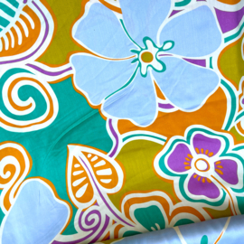 Deadstock - Satijn  Viscose - Flowers  - Acqua MossGreen Purple