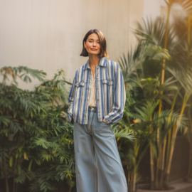 Verhees - Denim - Stripes - Garengeverfd - Camel Blue