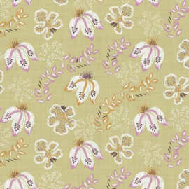 Katoen Print - Flowers - Light Green 