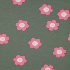 Verhees Textiles - French Terry Big Flowers - Green Pink