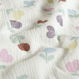 Double Gauze - Tulips  - Off White