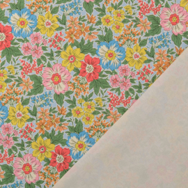 Katoen Twill - Flowers - Light Blue