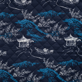 Stepped - Quilted - Nautical Fishes   - Double Sided -  Dark Blue & Blue