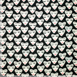 Katoen Print - Mies en Moos - Heart Face  - Black