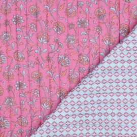 Verhees Textiles - Stepped - Quilted - Flowers   - Double Sided -  Flowers   - Pink