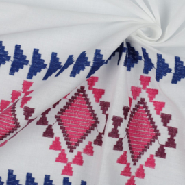 Verhees Textiles - Katoen Voile - 1Side Border - Pink Blue