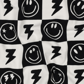 Verhees Textiles - Tricot Jersey  Print - Smiley   Check  -  Black White