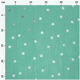 Rico Design - Crinkle Muslin - Stars - Hot Foil - Turquoise