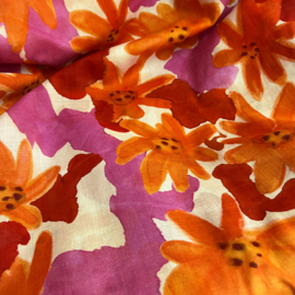 Bittoun - A la Ville - Voile Katoen - Flowers - Orange Fuchsia