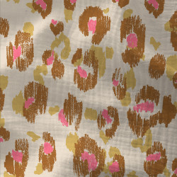 Double Gauze - Leopard Print   - Bright Pink Brown Ecru