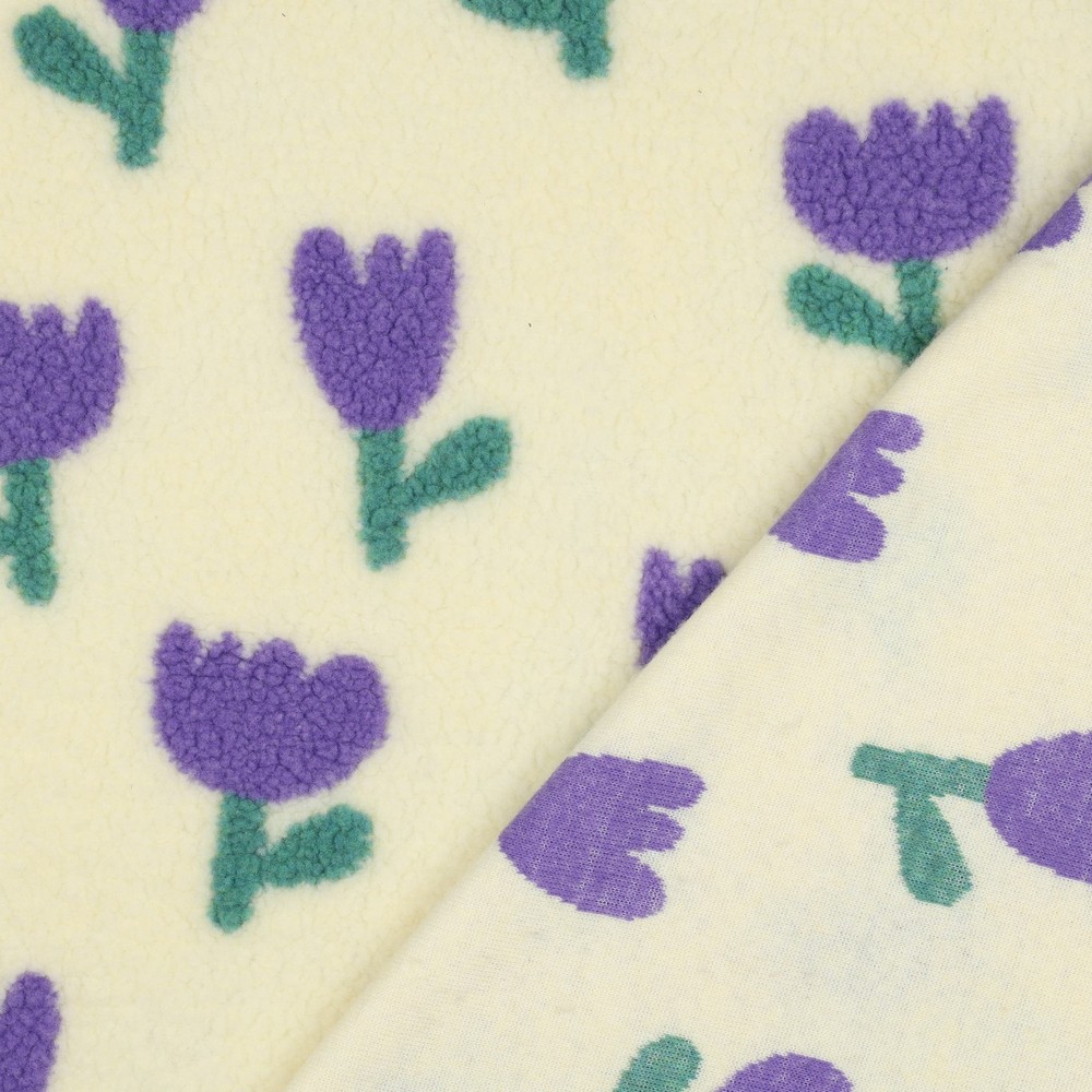 Verhees Textiles - Teddy - Flowers   - Lilac Off White