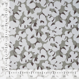 Qjutie - French Terry Print   - Cotton Flowers  - Light Grey