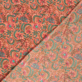 katoen Print - Voile - Batik  -  Flowers   - Peach