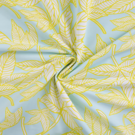 French Terry - Print - Leaves - Baby Blue