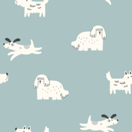 French Terry  Cotton - Dogs  - Blue 003
