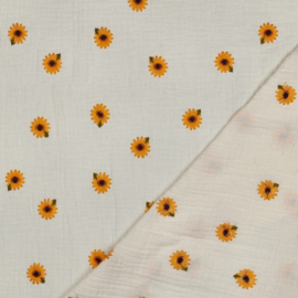 Verhees Textiles - Double Gauze Embroidery - Sunflower  - Natural