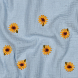 Verhees Textiles - Double Gauze Embroidery - Sunflower  - Light Blue