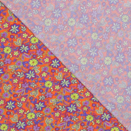 Viscose Print - Vintage Flowers - Orange Purple