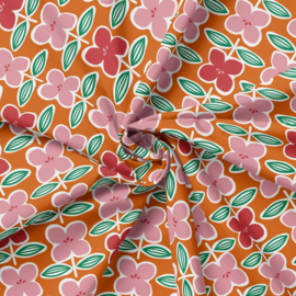 Katoen Print - Flowers - Green Pink Orange