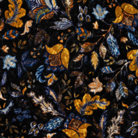 Quilt Velvet Fluweel - Leaves - Blue Black