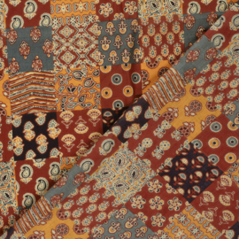 katoen Print - Voile - Batik  -  Patchwork   - Brown Terra Yellow