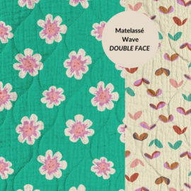 Stepped - Quilted - Flowers   - Double Sided -  Flowers Aquagreen