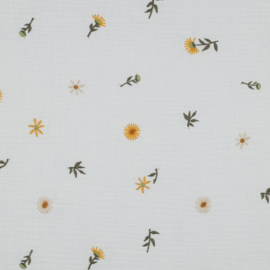 Verhees Textiles - Double Gauze - Embroidery - Sunflowers - Off White