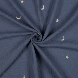Double Gauze - Embroidery - Moon & Stars - JeansBlue 035