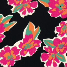 Viscose  - Flower   - Black Pink