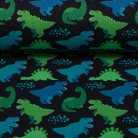 Katoen Print | Swafing -  Dino  -  Blue - Green Black