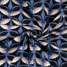 Loes van Oosten -  French Terry  - Flower   - Steelblue Pink