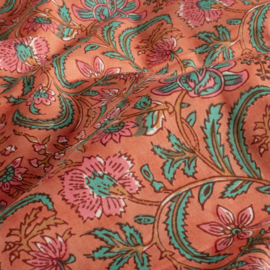katoen Print - Voile - Batik  -  Flowers   - Peach