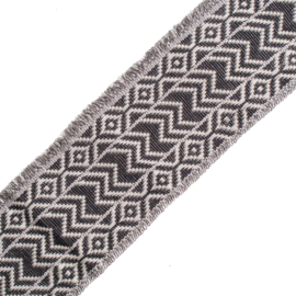 Band Jaquard | Fringe  | Zig Zag | Black - Ivory - Silver  | 5 cm breed